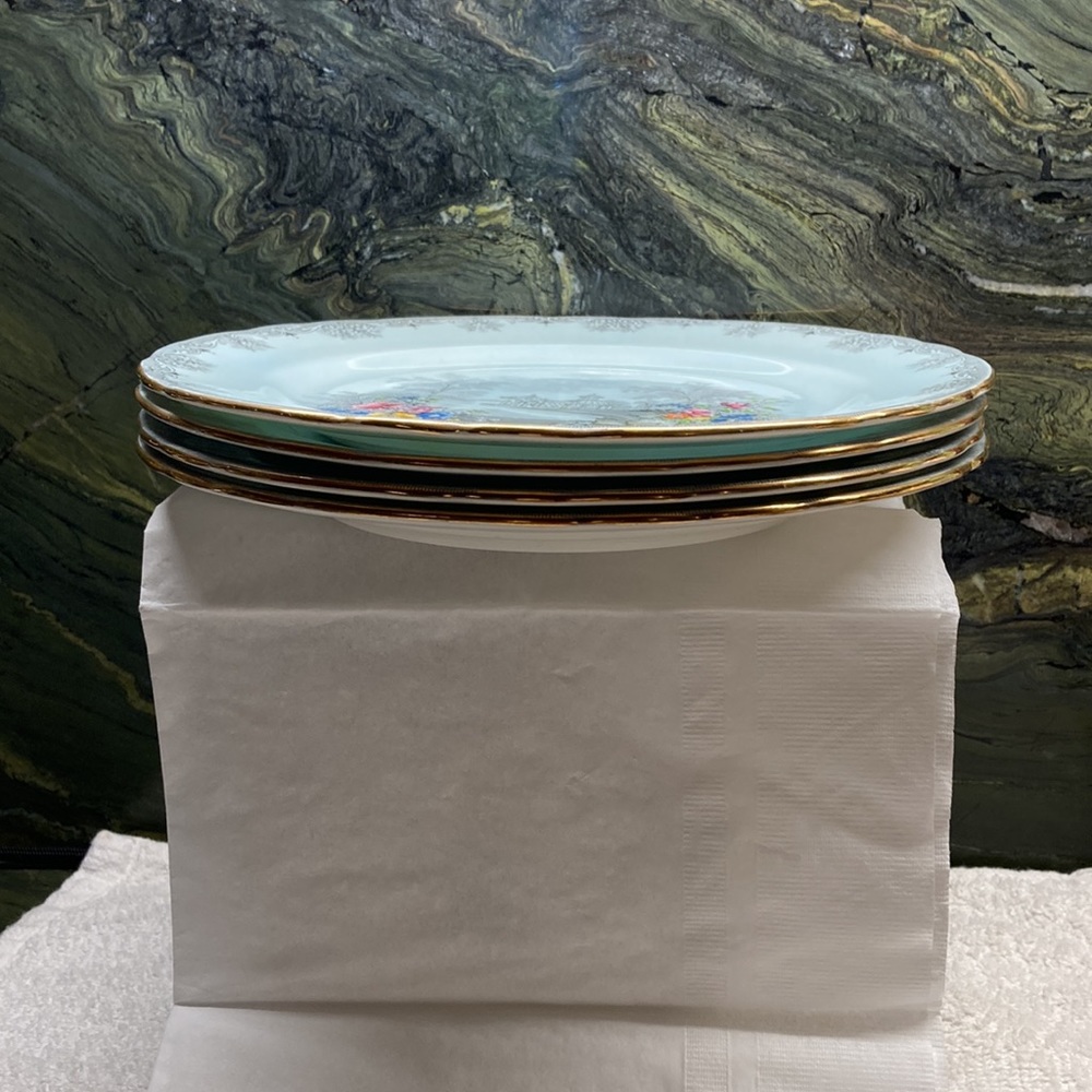 Aynsley Queens Garden Blue Enameled Scalloped Bread Plate vintage. - Picture 8 of 15